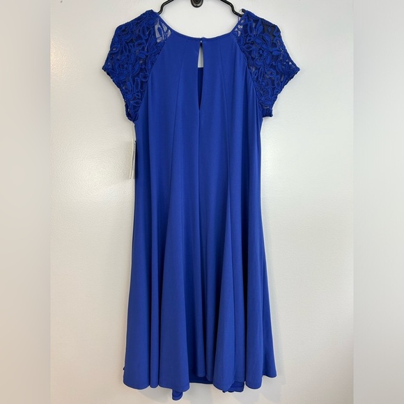NWT Julian Taylor Royal Blue Lace Shoulder Shift Dress Size 12 - Picture 5 of 9